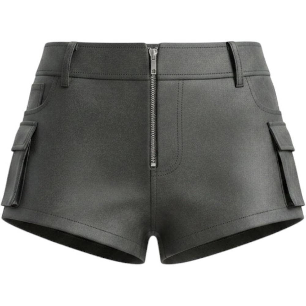 Free Haven Faux‎ Leather Micro Cargo Shorts Front Zipper Cargo Pockets Sz S EDM